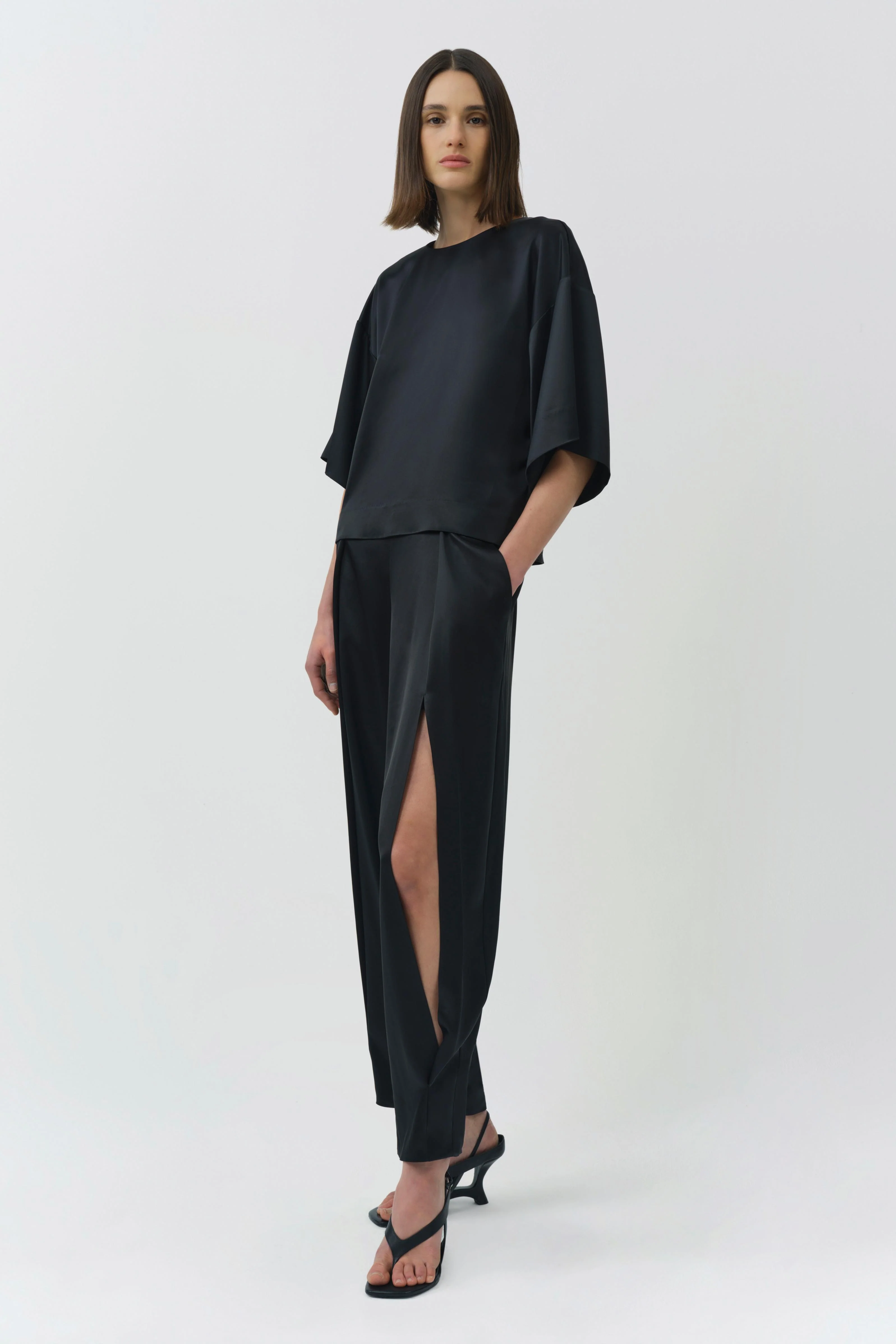 Faye Satin Side Slit Pant - Image 3