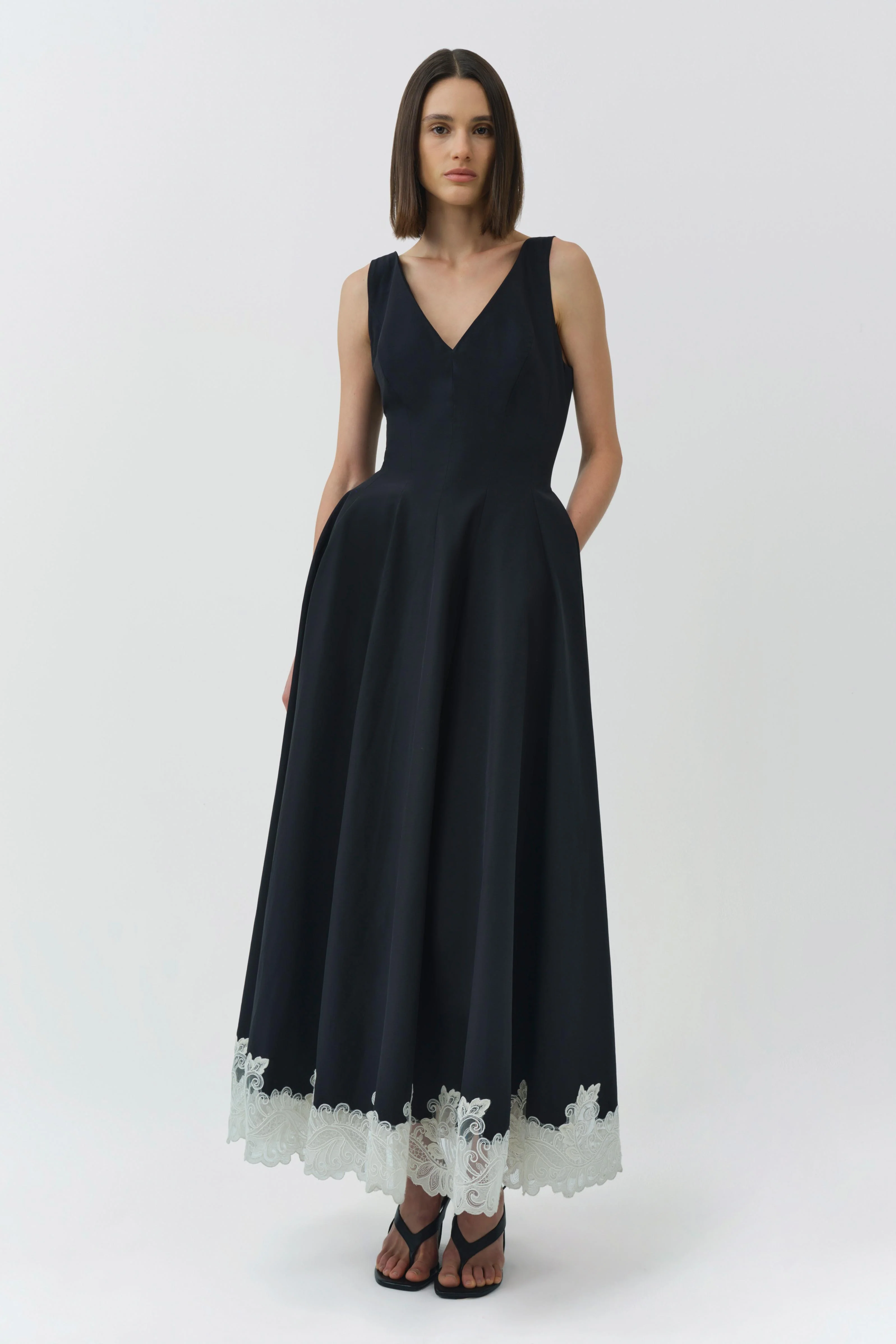 Mira Cotton Faille Lace Midi Dress - Image 3